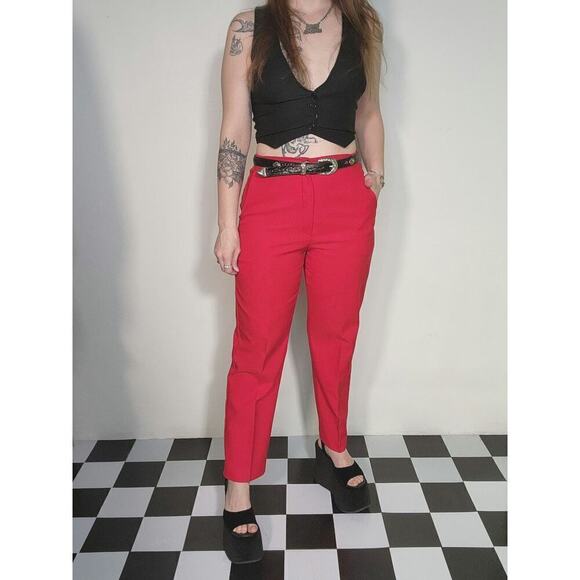 90s Vintage Mom Jeans Pyke Petites Bright Red High Waisted Slim Pants Sz 8 - Picture 3 of 8